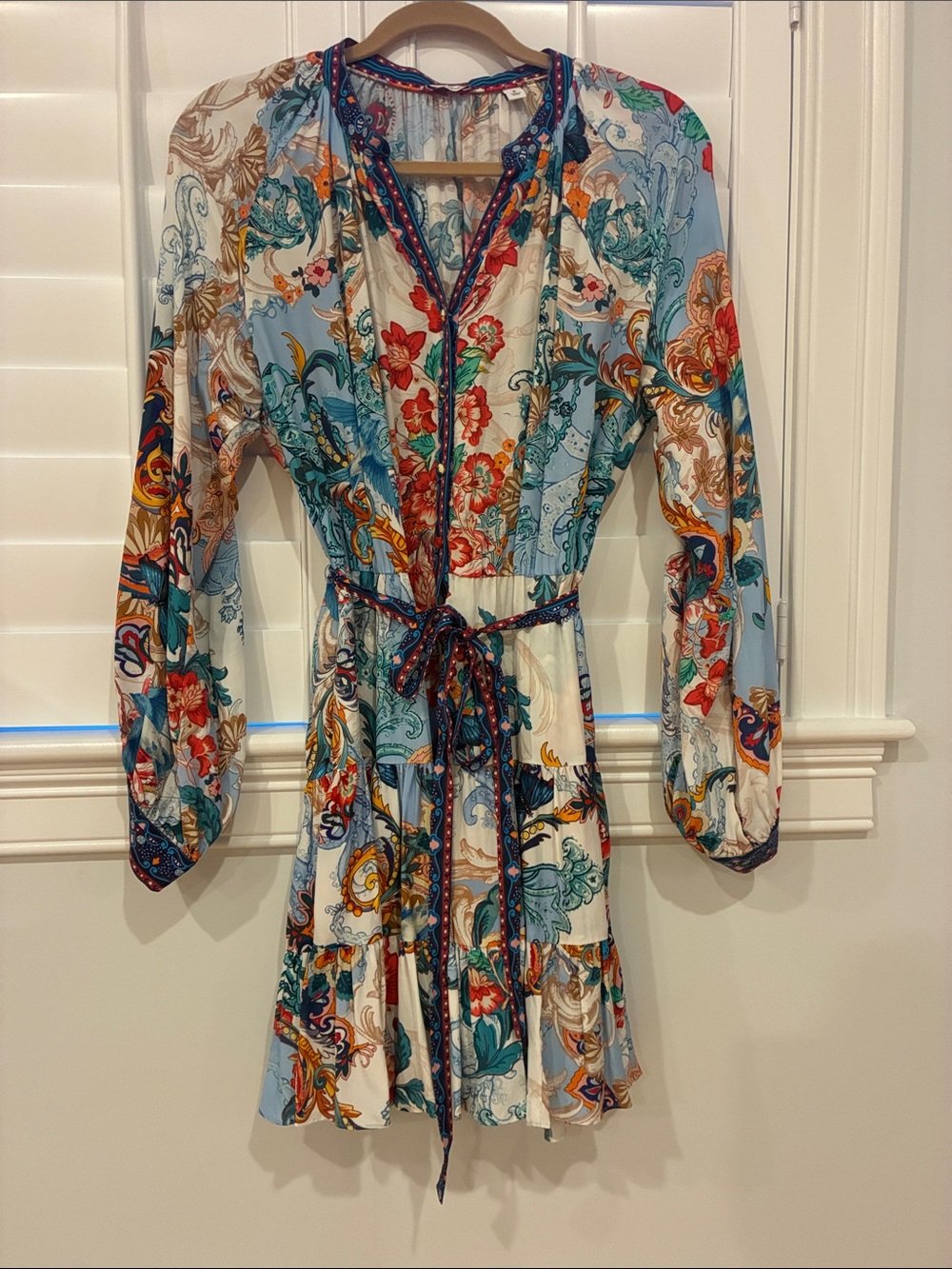 Robert Graham Floral and Paisley Long-Sleeve Tie-Waist Women's Dress
